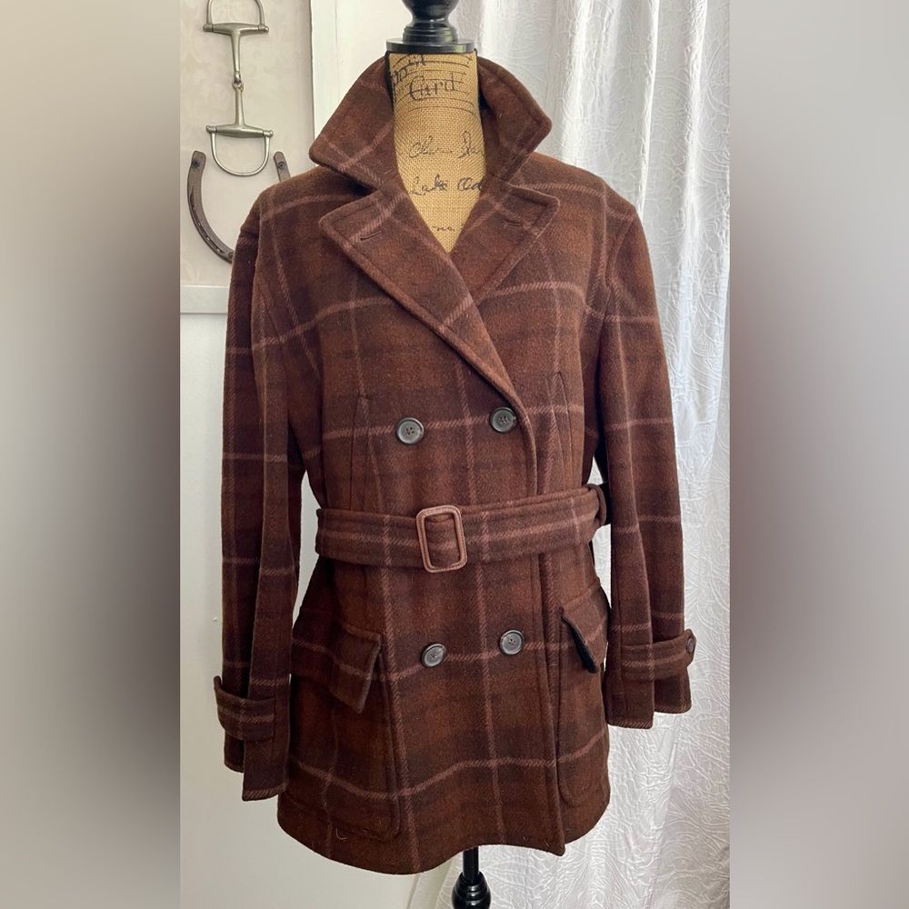Ralph Lauren Polo Sportswoman Vintage 90s Wool Plaid Coat Jacket Size Large
